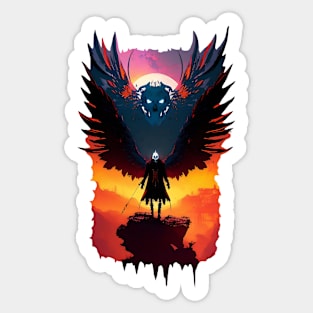 fantastic wings devil skull on rock graphic design and illustration by ironpalette Sticker